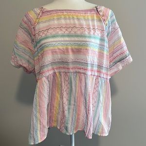 Anthropologie Letty Embroidered Babydoll Blouse